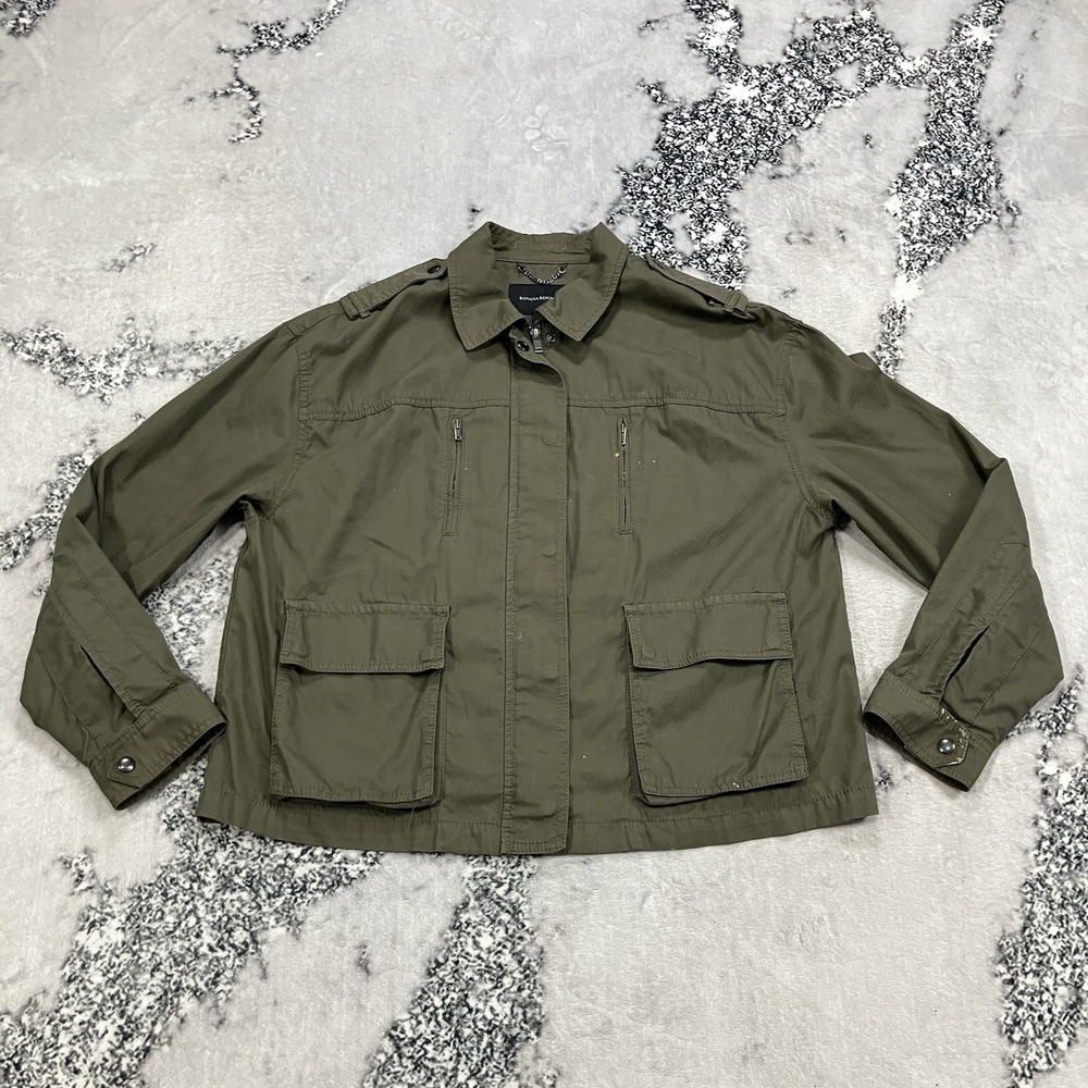 Banana Republic Utility Jacket Olive Green Cropped Womens Size Large